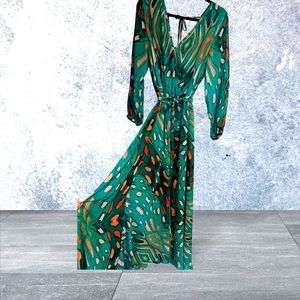 Long chiffon green and monarch print maxi romper